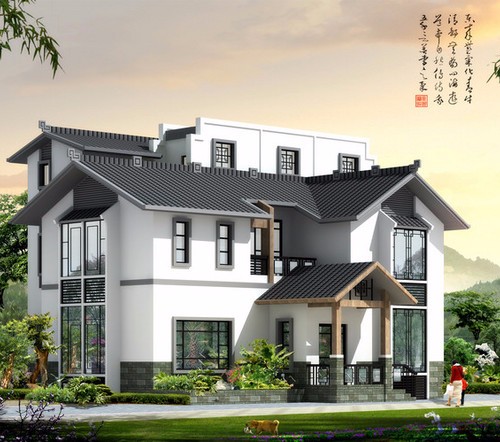 13.5X13.5米H231二层中式民族江南风格别墅建筑方案图