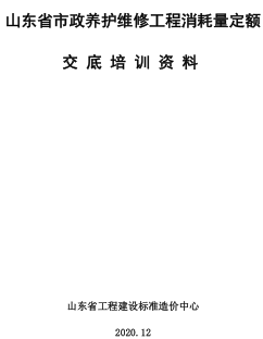 《山东省市政养护维修工程消耗量定额》交底培训资料（山东省工程建设标准造价中心2020年12月）