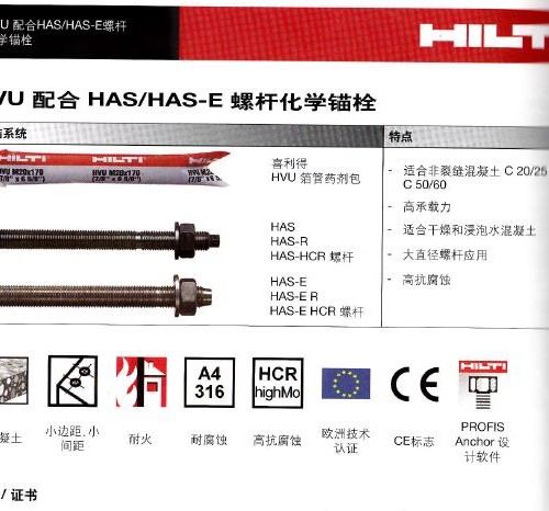 喜利得HVU-HAS化学锚栓设计参数（2014）